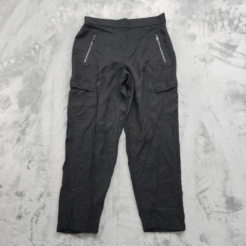 DKNY Pants Womens M Black High Rise Cropped Cargo Zip Pockets Pull On Office
